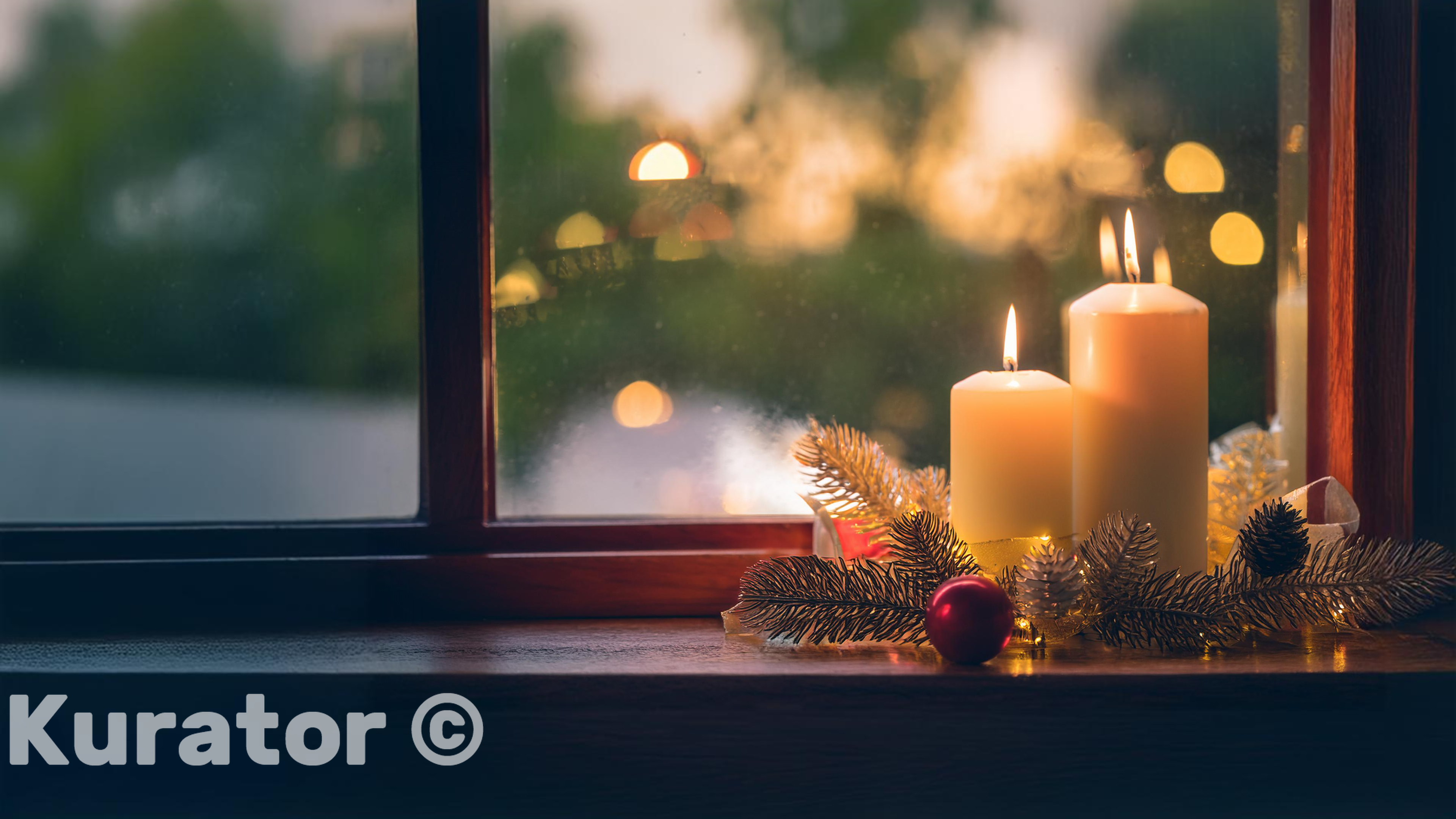 Warm Candlelit Christmas Decor on Windowsill with Soft Festive Lighting